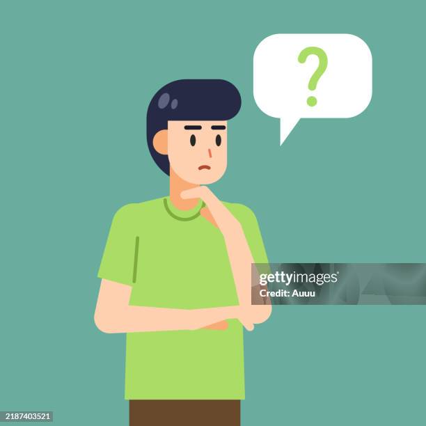 male character having a question - pensive man stock illustrations
