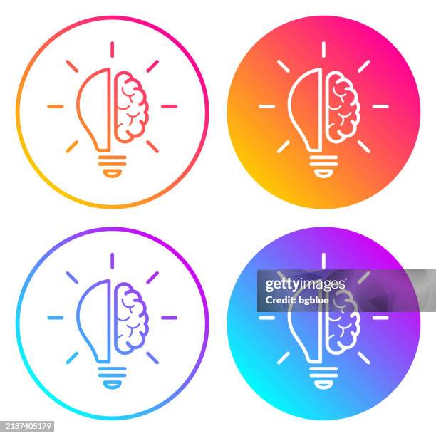 half light bulb and brain. round icons with color gradients - digital brain half stock illustrations