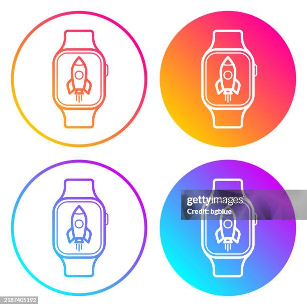 smartwatch with rocket. round icons with color gradients - missile launch stock illustrations