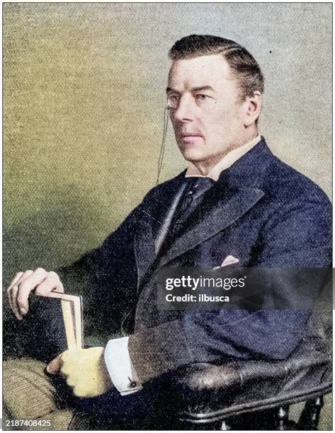 antique photograph: joseph chamberlain - man monocle stock illustrations