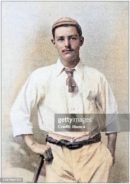 antique photograph: cricket player - cricket player portrait stock illustrations
