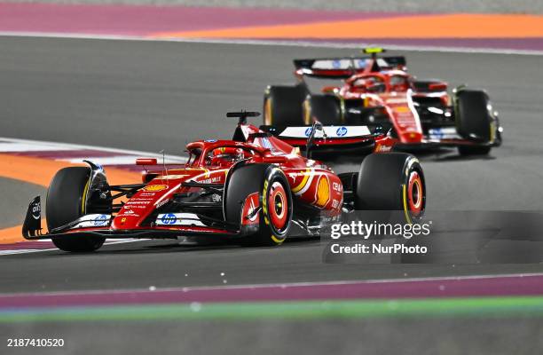 Monaco's Formula One driver Charles Leclerc of Ferrari competes during the Formula 1 Grand Prix of Qatar at Lusail International Circuit in Lusail,...