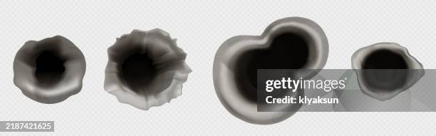 bullet holes set isolated on transparent - bullet hole stock illustrations