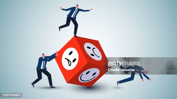 ilustrações de stock, clip art, desenhos animados e ícones de emotional factors in instability, emotional management and regulation, mental health and illness, merchants swinging left and right on the emoji dice - cliente irritado