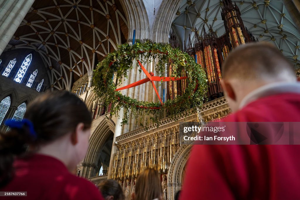 Christmas Wreath Is Raised At York Minster