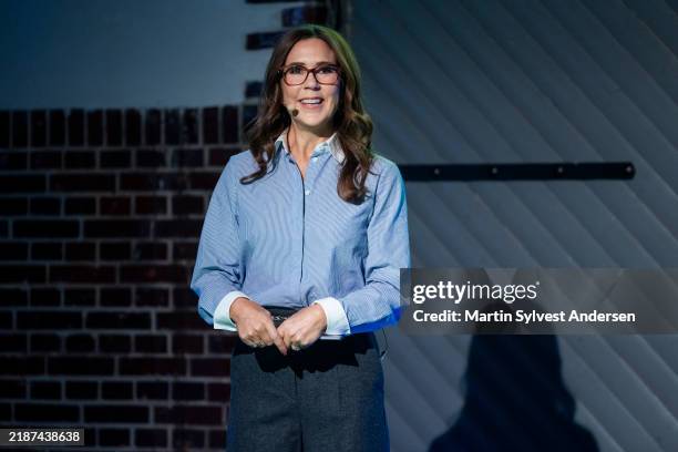 Queen Mary of Denmark speaks on stage at the AFTRYK event hosted by the Mary Foundation on November 29, 2024 in Copenhagen, Denmark. The foundation...