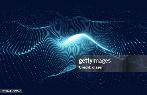 Complex Blue Wave Dynamic Blue Particle Waves On A Dark Background High-Res Vector ...
