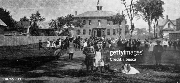 antique image of franklin county, massachusetts: school - school yard stock illustrations