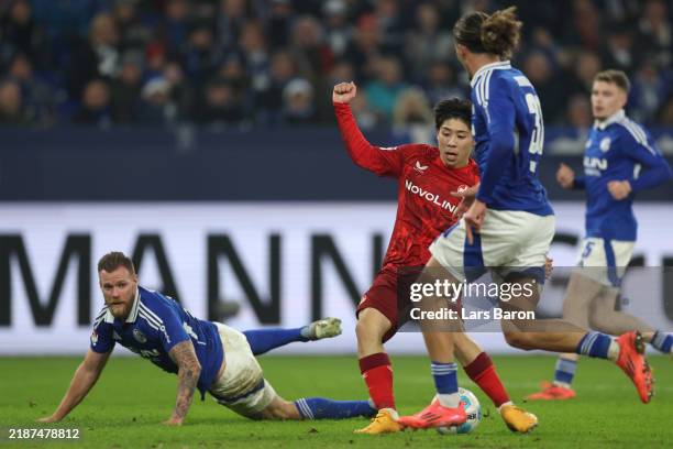 Daisuke Yokota of Kaiserslautern scores the team's third goal during the Second Bundesliga match between FC Schalke 04 and 1. FC Kaiserslautern at...