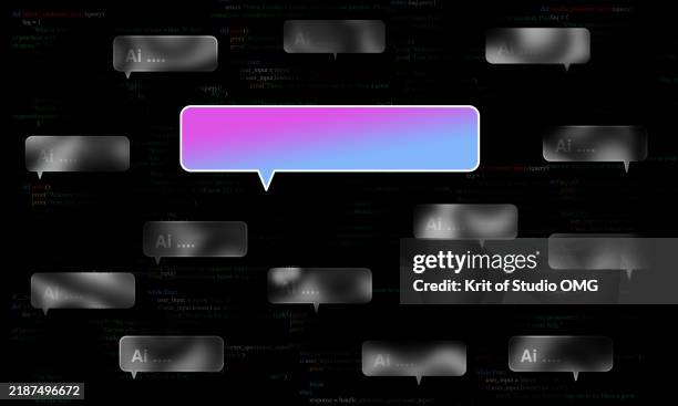 text balloons displaying "help required" and multiple ai responses, representing ai customer service solutions - gestione delle relazioni con i clienti foto e immagini stock
