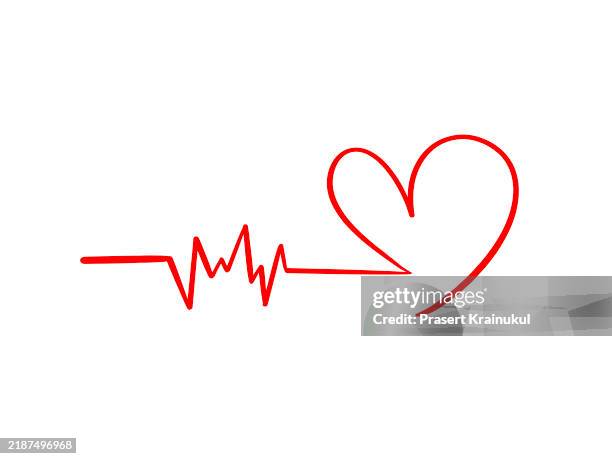 red heart shaped with cardiogram. drawing icon vector - herzton abhören stock-fotos und bilder