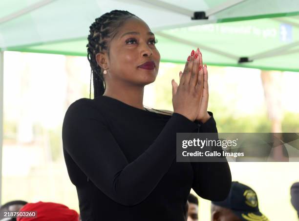 Tlangi Mogale (MMC: Roads and Transport at the Spaza Shops Owners And Informal Traders Imbizo at Pilditch Stadium on December 02, 2024 in Pretoria,...