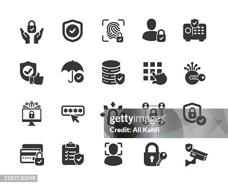 Security glyph solid icons. Containing protection, acces, privacy, cyber security solid icons collection. Vector illustration. For website design, logo, app, template, ui, etc. Security glyph solid icons. Containing protection, acces, privacy, cyber security solid icons collection. Vector illustration. For website design, logo, app, template, ui, etc.