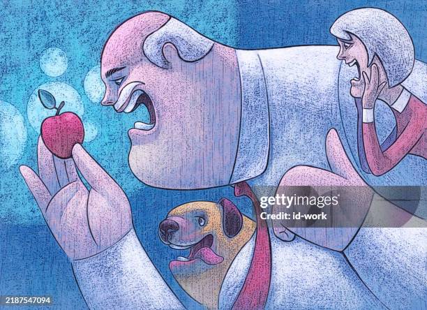 illustrations, cliparts, dessins animés et icônes de homme âgé tenant une pomme - super aliments