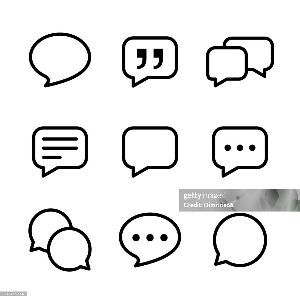 Speech bubble icon set with editable stroke