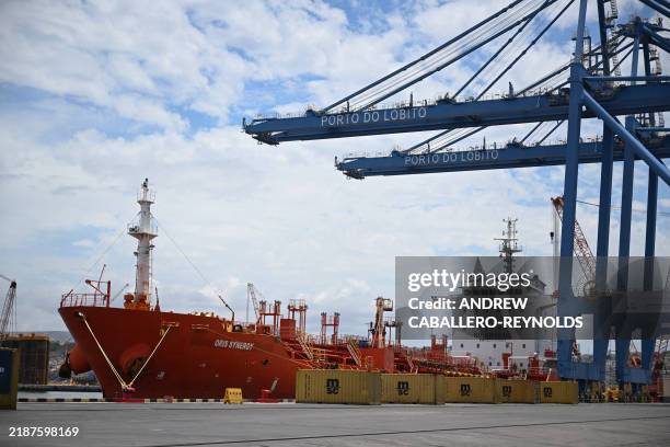 General view of cranes and a ship at the Port in Lobito on December 4, 2024.