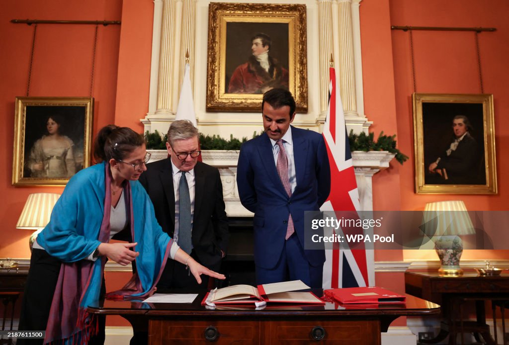 The Amir of Qatar Meets Keir Starmer During His State Visit To The UK