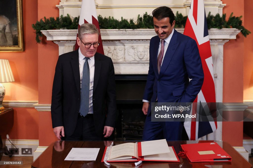 The Amir of Qatar Meets Keir Starmer During His State Visit To The UK
