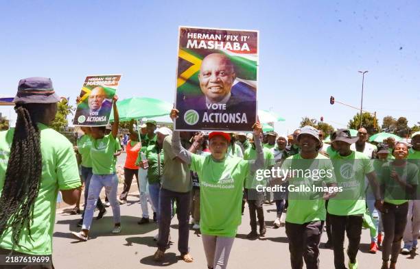 ActionSA supporters during a march to UBC offices over spaza shops on December 04, 2024 in Soweto, South Africa. ActionSA has reiterated that spaza...