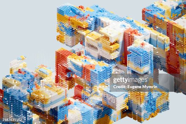 complex data structure growing exponentially in a colorful 3d render - exponential stock pictures, royalty-free photos & images