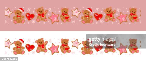 bear gingerbread seamless border pattern - teddy bear stock illustrations
