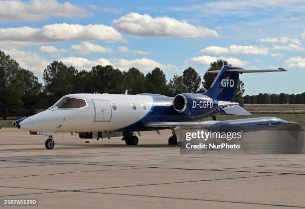 Learjet 35A from Gesellschaft fur Flugzieldarstellung company is parked at Los Llanos military air base during the Tactical Leadership Programme in...