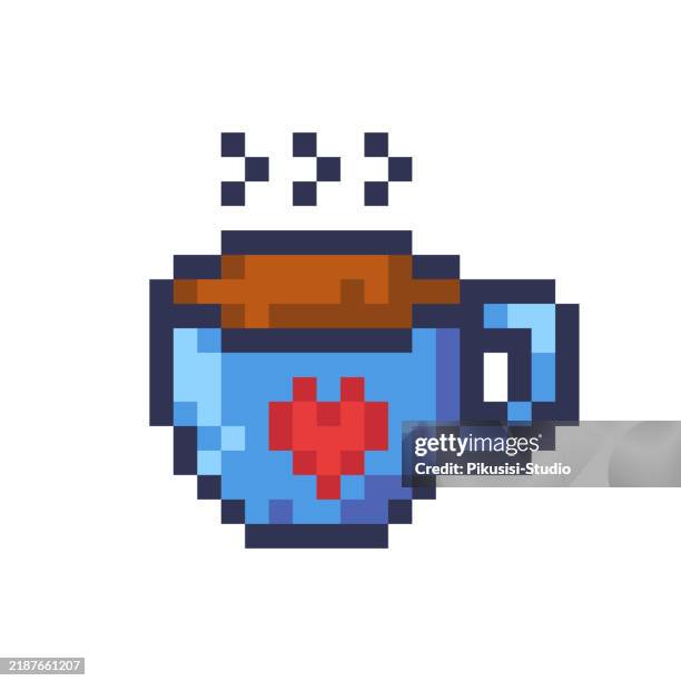 pixel art coffee cup icon vector, food and beverage design element - cold coffee stock illustrations