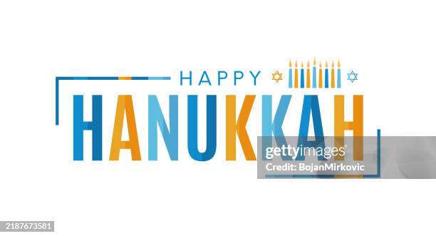 happy hanukkah lettering card, background. vector - hanukkah background stock illustrations