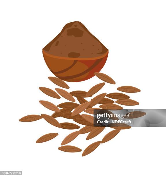 cumin seed with powder - curry powder stock illustrations