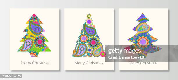 christmas greeting card set - paisley stock illustrations