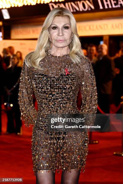 Donatella Versace attends "The Devil Wears Prada: The Musical" World Premiere at the Dominion Theatre on December 01, 2024 in London, England.