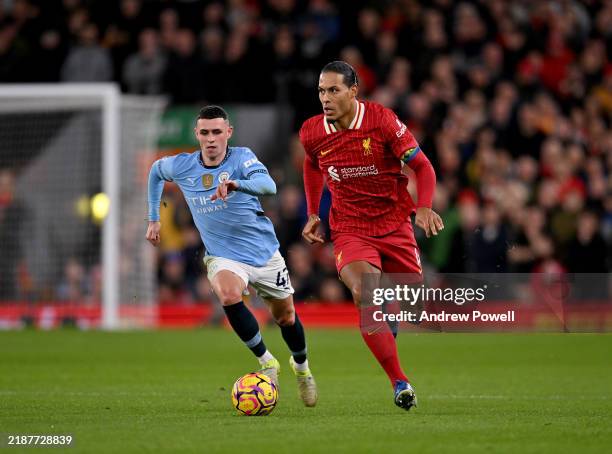 Virgil van Dijk captain of Liverpool during the Premier League match between Liverpool FC and Manchester City FC at Anfield on December 01, 2024 in...