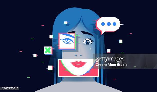 ilustraciones, imágenes clip art, dibujos animados e iconos de stock de víctima de la ilustración vectorial de la tecnología deepfake - deepfake