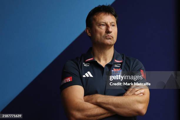 Blues Origin coach Laurie Daley looks on during a New South Wales State of Origin media opportunity at NSWRL Centre of Excellence on December 02,...