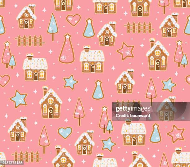 christmas gingerbread village seamless background - doodle background chocolate stock illustrations