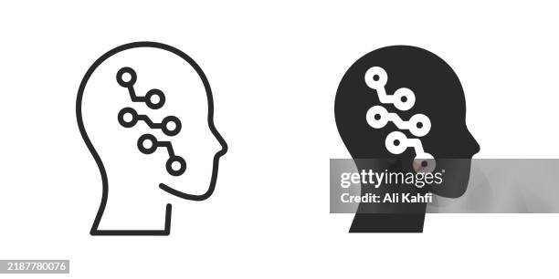 artificial intelligence thin line and glyph solid icon. editable stroke and perfect pixel isolated on transparent background - quantum computing icons stock illustrations