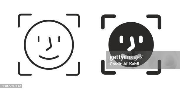 face recognition thin line and glyph solid icon. editable stroke and perfect pixel isolated on transparent background - face scanner stock illustrations