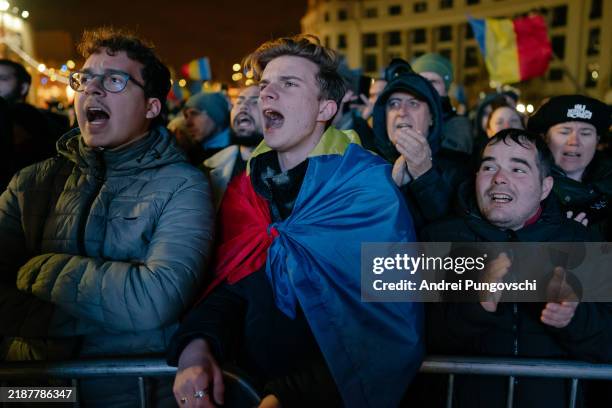 People take part in the Romania Hopes rally on December 5, 2024 in Bucharest, Romania. The pro-Europe rally has been organized by presidential...