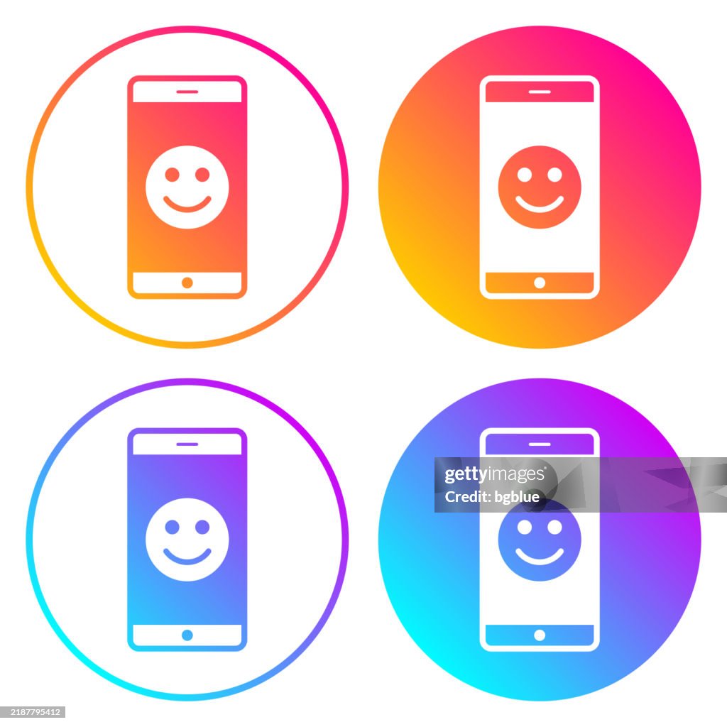 Smartphone with happy emoji. Round icons with color gradients