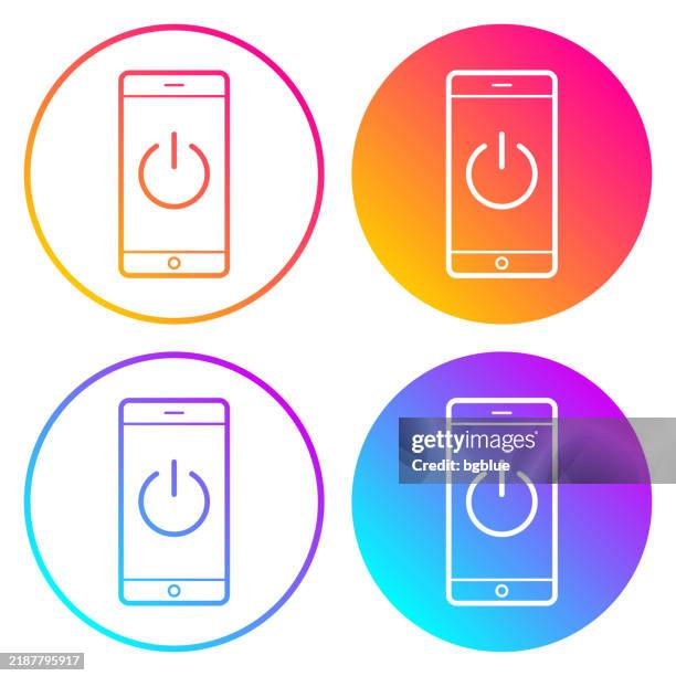 smartphone with power button. round icons with color gradients - switch off screen stock illustrations