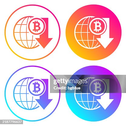 Bitcoin rate decrease. Round icons with color gradients Bitcoin rate decrease. Round icons with color gradients
