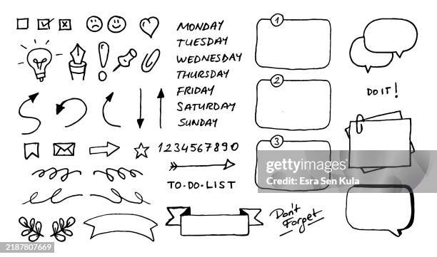 ilustraciones, imágenes clip art, dibujos animados e iconos de stock de dibujado a mano para hacer lista de tareas doodles vectoriales - patrón de garabatos