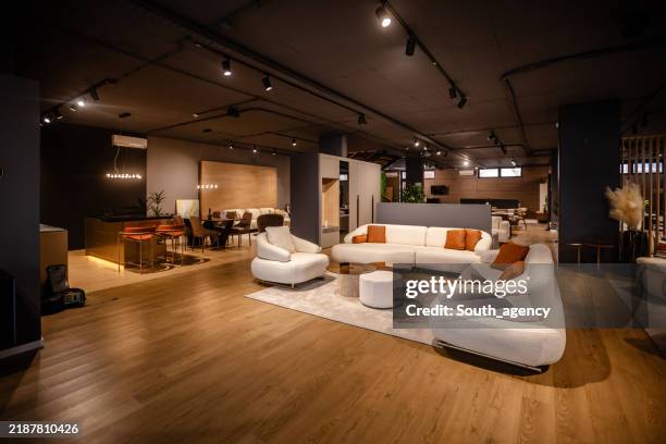 stylish open layout with modern comfort elements - household equipment stock pictures, royalty-free photos & images