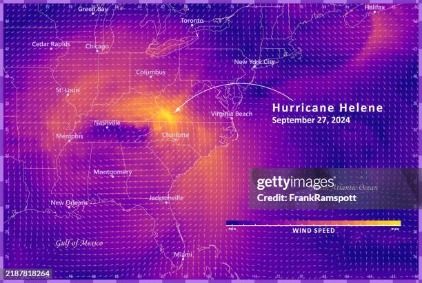 hurricane helene 20240927 wind weather map south atlantic usa infographic - 2024 hurricane helene stock illustrations