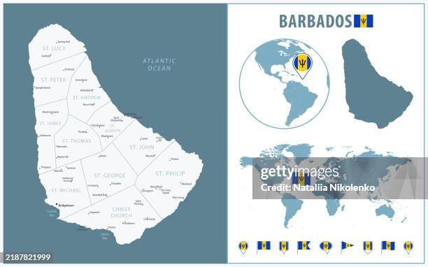 Barbados Detailed Map With Regions And Cities Set Of Flags Globe Barbados Detailed Map With Regions And Cities Set Of Flags Globe Country Outline Country 