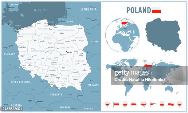 Poland Detailed Map With Regions And Cities Set Of Flags Globe Country Poland Detailed Map With Regions And Cities Set Of Flags Globe Country Outline Country 