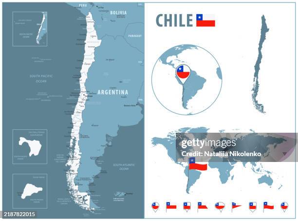 Chile Detailed Map With Regions And Cities Set Of Flags Globe Country Chile Detailed Map With Regions And Cities Set Of Flags Globe Country Outline Country 