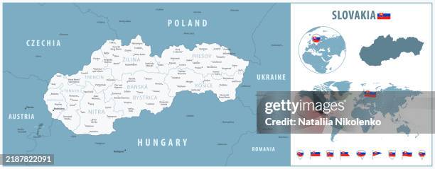 Slovakia Detailed Map With Regions And Cities Set Of Flags Globe Slovakia Detailed Map With Regions And Cities Set Of Flags Globe Country Outline Country 