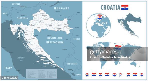 Croatia Detailed Map With Regions And Cities Set Of Flags Globe Country Croatia Detailed Map With Regions And Cities Set Of Flags Globe Country Outline Country 