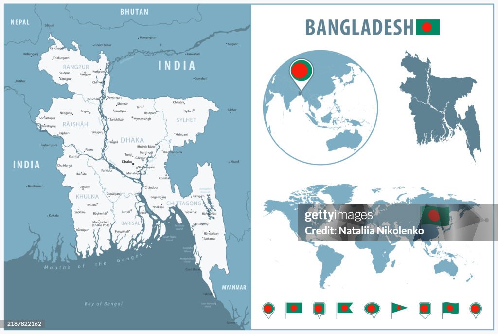 Bd Map.pdf Bangladesh Detailed Map With Regions And Cities Set Of Flags Globe ...
